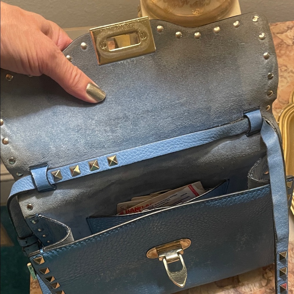 Authentic Valentino Garavani used Blue Studded Crossbody Bag - Picture 3 of 16